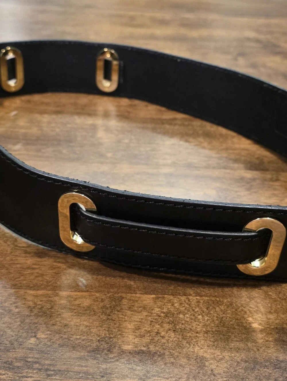 Vintage Linea Pelle Black Leather Belt Gold Hardware